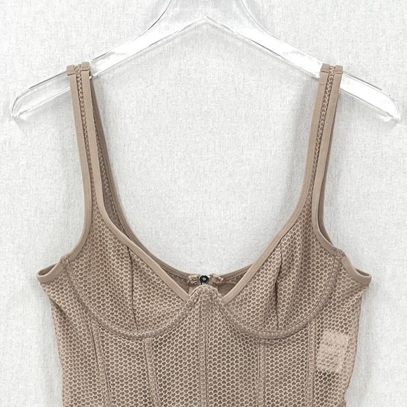 WHITE FOX Boutique Mesh Enlighten Me Bustier Top Medium Taupe Tan Corset Tank - Picture 4 of 16